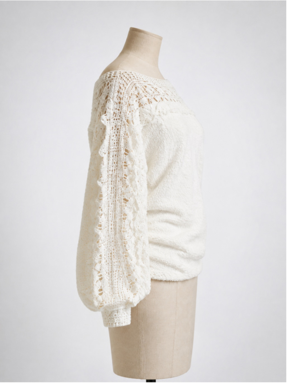 New White Lace Crochet Lantern Sleeve Boat Neck Pullover Top – Size 3XL - Picture 7 of 8